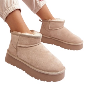 Cizme mini imblanite din piele naturala CEKA Nude - Img 3