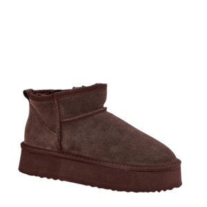 Cizme scurte imblanite din piele naturala TEMPO Brown