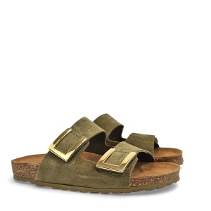 Papuci din piele naturala SUSANA Khaki