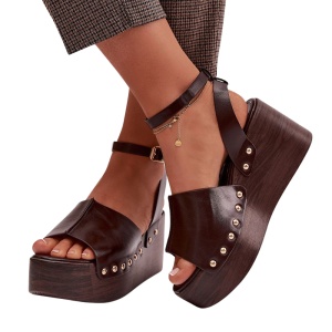 Sandale din piele ecologica CARINA Brown - Img 3