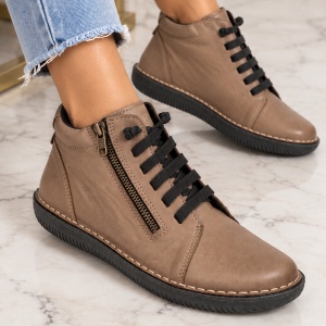 Ghetute din piele naturala BRUNA Beige - Img 2