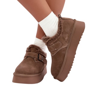 Papuci imblaniti din piele naturala NURIA Beige - Img 3