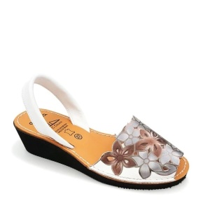 Sandale din piele AVARCA FLOWER WEDGE White