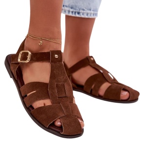 Sandale tip roman din piele ecologica ARACELI Brown - Img 2