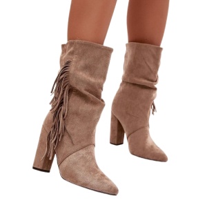 Cizme medii din piele ecologica GALINA Beige - Img 2