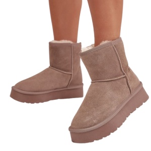 Cizme medii imblanite din piele naturala VEKA Beige - Img 3