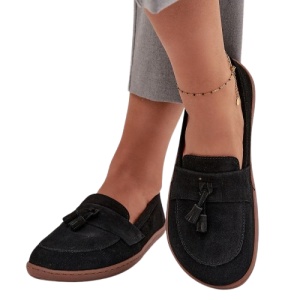 Pantofi din piele naturala BAREFOOT Fringe Black - Img 3