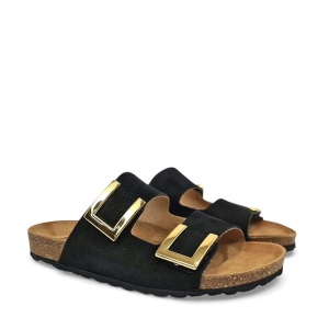Papuci din piele naturala SUSANA Black