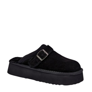Papuci imblaniti din piele naturala ELOISA Black