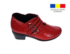 Botine dama din piele naturala Croco, Barete, Catarame argintii, Toc de 5 cm, Maro - MVS63CTCRM - Img 3