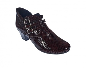Botine dama din piele naturala Croco, Barete, Catarame argintii, Toc de 5 cm, NEGRU - MVS63CTCRN - Img 3