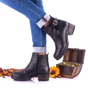 Botine dama negre din piele naturala cu catarama- NA277 - Img 3