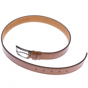 Curea barbati, casual-eleganta, din piele naturala, cusatura dubla, maro, latime 3.5cm - LS101M - Img 3