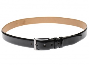 Curea barbati eleganta, din piele eco, lacuita neagra 3.5 cm - DR003LN - Img 2