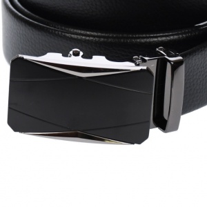 Curea din piele pentru barbati, catarama metalica fara ac, latime 3.5 cm, lungime reglabila, negru - LS244NNS - Img 3