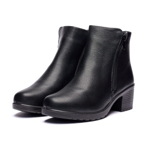 Ghete dama din piele eco cu fermoar imblanite Negru JF-51N - Img 5