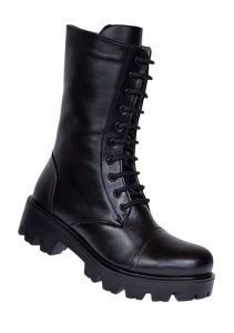 Ghete dama din piele naturala imblanite cu siret si fermoar Negru Daiki 289N