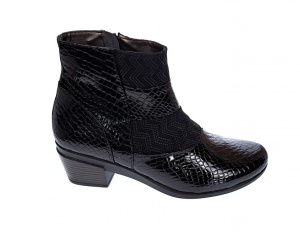 Ghetute dama din piele naturala Croco, cu fermoar, Toc de 5 cm, NEGRU - MVS63CRA - Img 3