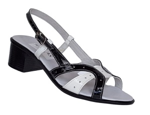 Oferta marimea 37 Sandale dama din piele naturala lacuita in doua culori alb negru Sara - Img 7