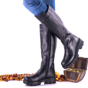 Oferta Marimea 39 Cizme dama inalte din piele naturala, negre, LNA290NP - Img 3