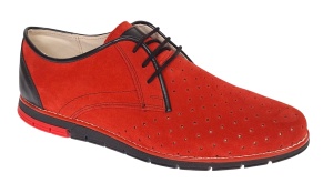Oferta marimea 41 Pantofi barbati casual din piele naturala intoarsa cu perforatii Rosu 1010RVEL