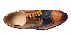 Pantofi Barbai din Piele Naturala Derby Wingtip Brogue 993 Maro - Negru - Img 4