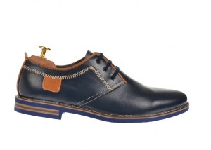 Pantofi barbati casual din piele naturala bleumarin si maro - 501MBLM