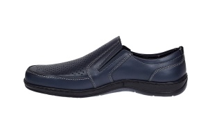 Pantofi barbati casual din piele naturala, perforati, cu elastic, calapod lat, Bleumarin - GKR91BL - Img 5