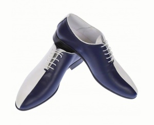 Pantofi barbati de ceremonie din piele naturala doua culori Alb si Bleumarin MOD1ALBBL
