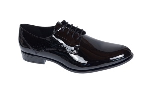 Pantofi barbati eleganti din piele naturala calapod lat Negru Lacuit GKR016NL - Img 8