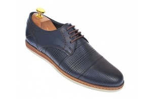 Pantofi barbati eleganti din piele naturala cu perforatii, bleumarin - SIR213GBL - Img 3