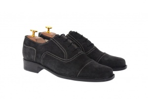 Pantofi barbati eleganti din piele naturala, intoarsa, culoare gri inchis, P32G - Img 2