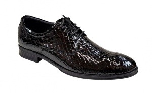 Pantofi barbati office, eleganti din piele naturala, Croco, Negru, LAC, TEST61NC