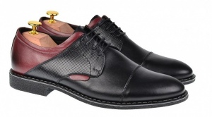 Pantofi casual barbati din piele naturala - Model Negru Visiniu 156NVIS - Img 2