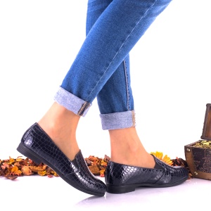 Pantofi dama casual bleumarin din piele naturala croco - NAA250 - Img 2