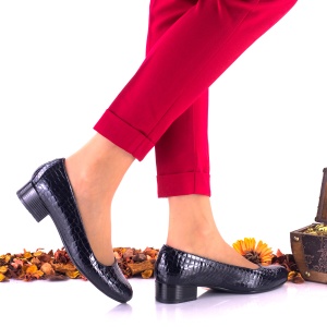 Pantofi dama casual din piele naturala, bleumarin indigo, croco - NA234CRI - Img 3