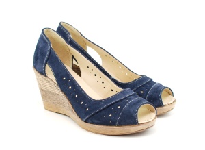 Pantofi dama decupati din piele naturala intoarsa - Bleumarin S1047BLUE