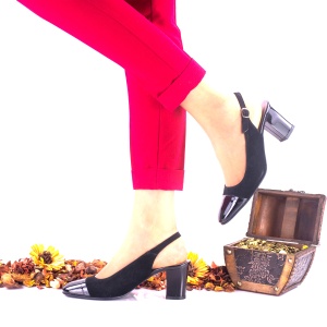 Pantofi dama din piele intoarsa si piele lacuita toc 5cm - NA23NSL - Img 2
