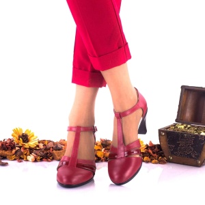 Pantofi dama din piele naturala rosu si piele naturala lacuita toc 7cm - NA173RPL