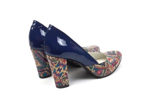 Pantofi dama eleganti din piele naturala bleumarin lac cu imprimeu, toc 9cm - Img 8