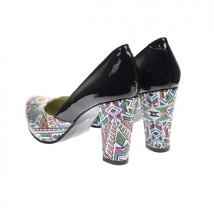 Pantofi dama, eleganti din piele naturala de culoare neagra lacuita cu imprimeu, toc 9cm - NAA8NCOLOR - Img 4