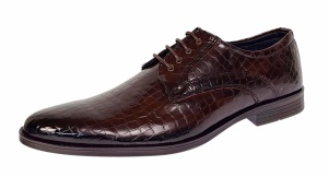 Pantofi eleganti barbati din piele naturala croco lac - Model 818 Maro - Img 2