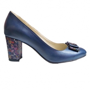 Pantofi eleganti dama, albastri, din piele naturala box, toc 6 cm - NA47A - Img 2