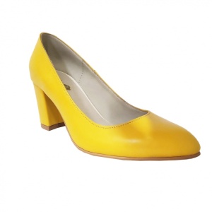 Pantofi eleganti dama, galbeni, din piele naturala box, toc 6 cm - NA87G3 - Img 2