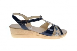 Sandale dama de vara cu platforme de 5 cm, din piele naturala lacuita, bleumarin si bej, MVS2022BLB - Img 4