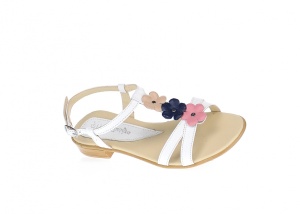 Sandale dama din piele naturala (Alb cu floricele) - S47ALB