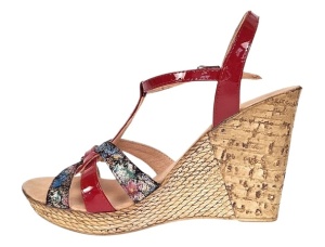 Sandale dama din piele naturala cu platforme de 10cm Rosu Floral BVS82LR - Img 9