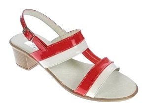 Sandale dama din piele naturala, lac, combinatie de culori, Rosu, Alb, toc de 5cm - S7AR - Img 1
