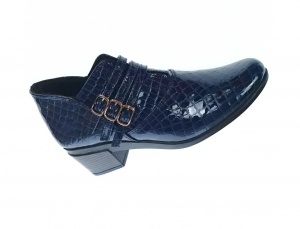 Botine dama din piele naturala Croco, Barete, Catarame argintii, Toc de 5 cm, Albastru - MVS63CTCRBL - Img 4