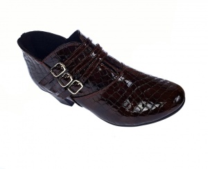 Botine dama din piele naturala Croco, Barete, Catarame argintii, Toc de 5 cm, Maro - MVS63CTCRM - Img 10